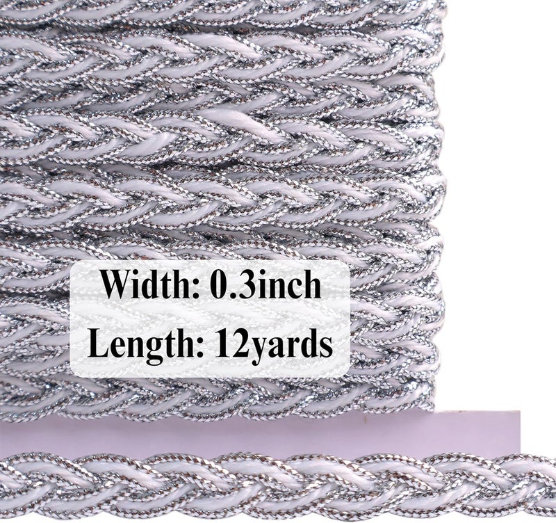 AIETSYEI Gold Trim Metallic Floral Gimp Braid Trim Lace 0.3" Wide x 12 Yards Centipede Edge for Craft & Decor (Slivery) - Image 2